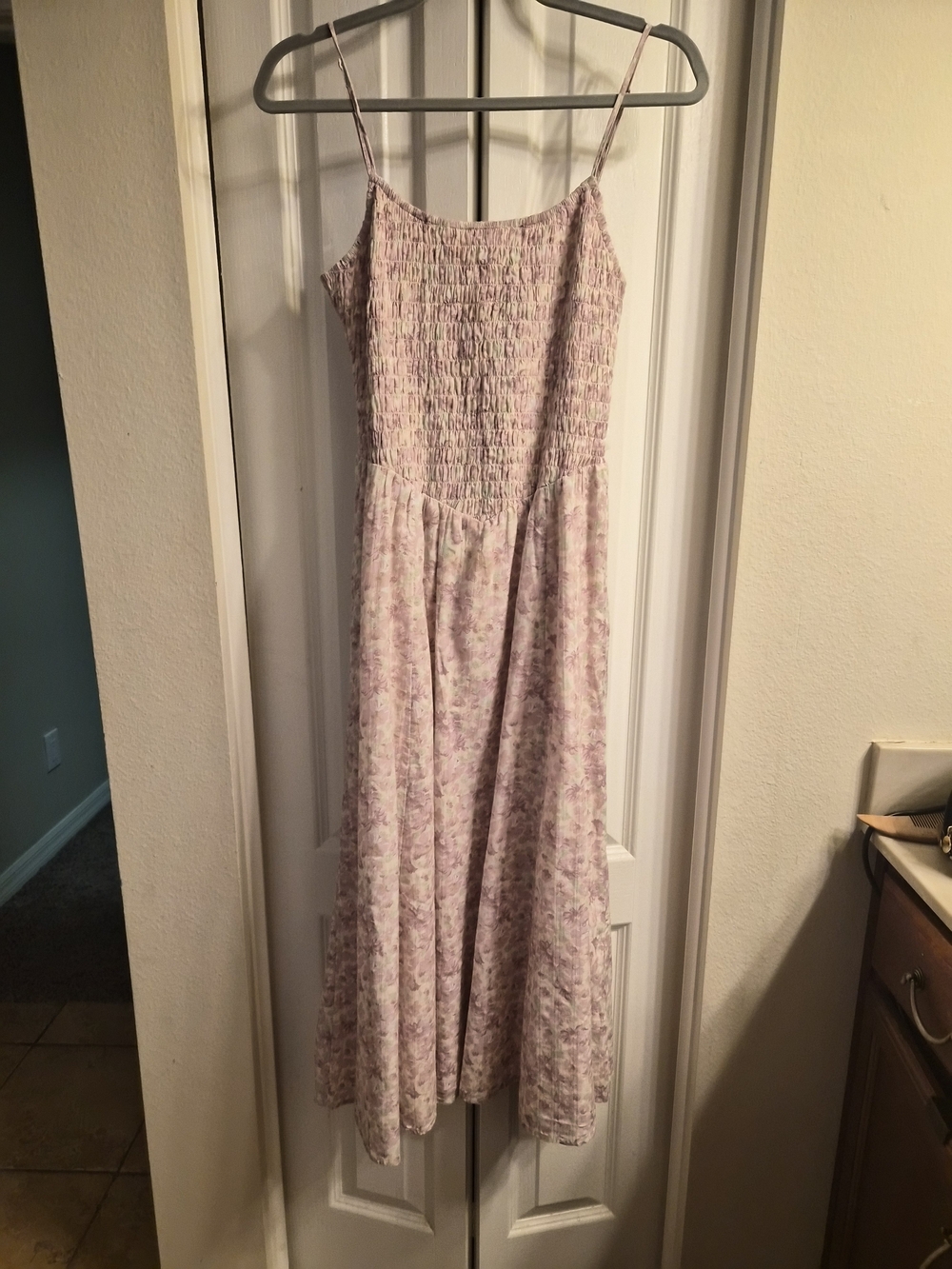 American Eagle Smocked Floral Spaghetti-Strap Maxi Dress in Light Lavender XS